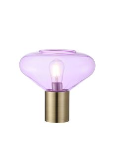 Hark Wide Table Lamp, 1 x E27, Antique Brass/Lilac Glass