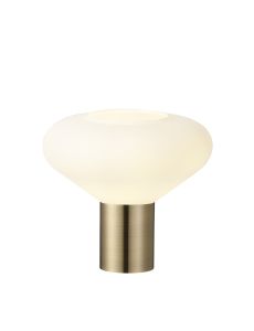 Hark Wide Table Lamp, 1 x E27, Antique Brass/Opal Glass
