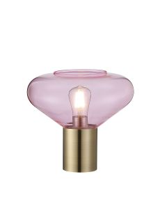 Hark Wide Table Lamp, 1 x E27, Antique Brass/Pink Glass