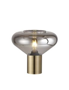 Hark Wide Table Lamp, 1 x E27, Antique Brass/Smoke Plated Glass