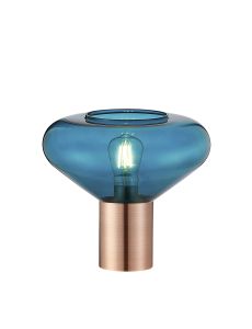 Hark Wide Table Lamp, 1 x E27, Antique Copper/Teal Blue Glass