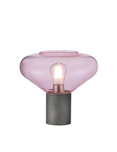Hark Wide Table Lamp, 1 x E27, Pewter/Pink Glass