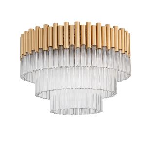 Quintessa 7 Light E14 Flush Ceiling Light In Gold With Crystal Rods