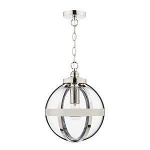 Heath 1 Light E27 Polished Nickel Adjustable Round Pendant With Clear Glass Panels