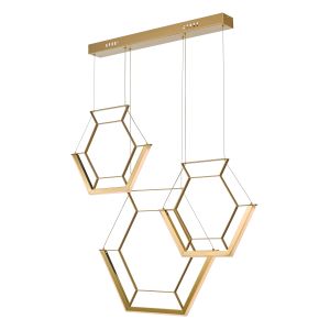 Hexagon 3 Light 15W Integrated LED Gold Adjustable Hexagonal Linear Pendant Light