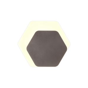 Horsley Magnetic Base Wall Lamp, 12W LED 3000K 498lm, 15/19cm Horizontal Hexagonal Right Offset, Coffee/Acrylic Frosted Diffuser