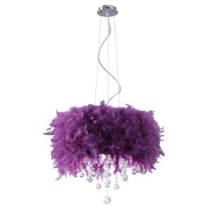 Ibis Pendant With Purple Feather Shade 3 Light E14 Polished Chrome/Crystal