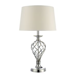 Iffley 1 Light E27 Polished Chorme 3 Stage Large Touch Table Lamp C/W Ivory Faux Silk Shade