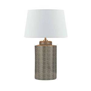 Igor 1 Light E27 Grey Shagreen Table Lamp With Inline Switch C/W Cezanne White Faux Silk Tapered 40cm Drum Shade