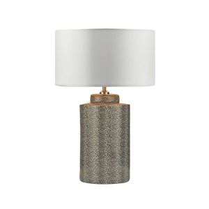 Igor 1 Light E27 Grey Shagreen Table Lamp With Inline Switch C/W Hilda Ivory Faux Silk 40cm Drum Shade