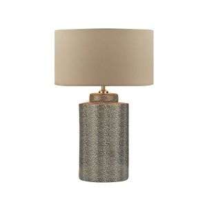Igor 1 Light E27 Grey Shagreen Table Lamp With Inline Switch C/W Hilda Taupe Faux Silk 40cm Drum Shade