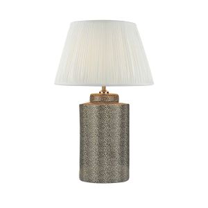 Igor 1 Light E27 Grey Shagreen Table Lamp With Inline Switch C/W Ulyana Ivory Faux Silk Pleated 40cm Shade