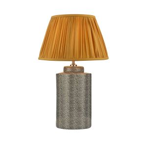 Igor 1 Light E27 Grey Shagreen Table Lamp With Inline Switch C/W Ulyana Yellow Ochre Faux Silk Pleated 40cm Shade