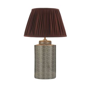 Igor 1 Light E27 Grey Shagreen Table Lamp With Inline Switch C/W Ulyana Burgundy Faux Silk Pleated 40cm Shade