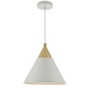 Ilory 1 Light E27 Ivory And Natural Wood Adjustable Pendant
