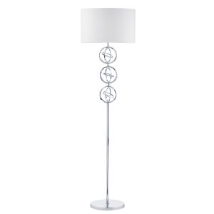 Innsbruck 1 Light E27 Polished Chrome Floor Lamp With Inline Foot Switch C/W Oval Ivory Faux SIlk Shade