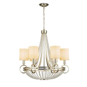 Isankeny Pendant With Beige Shade 6 Light E14 Antique Silver/Teak Plated/Crystal