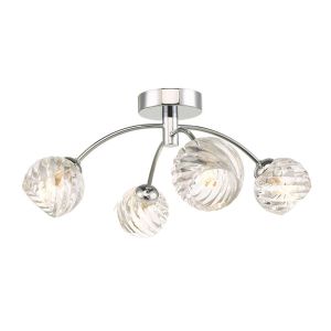 Izzy 4 Light G9 Polished Chrome Semi Flush Ceiling Light C/W Clear Twisted Style Open Glass Shade