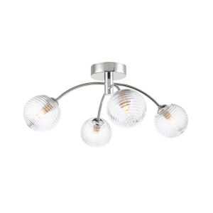 Izzy 4 Light G9 Polished Chrome Semi Flush Ceiling Light C/W Clear Glass Shade & Inner Wire Detail