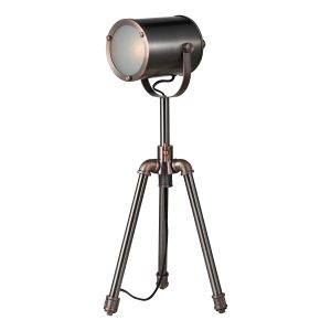 Jake 1 Light E14 Antique Silver And Copper Adjustable Tripod Table Lamp With Inline Switch