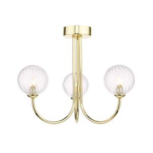 Jared 3 Light G9 Polished Gold Semi Flush Ceiling Fitting C/W Clear Twisted Style Closed Glass Shades
