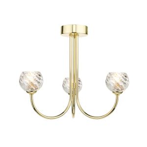 Jared 3 Light G9 Polished Gold Semi Flush Ceiling Fitting C/W Clear Twisted Style Open Glass Shades