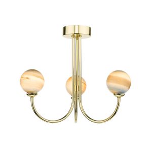 Jared 3 Light G9 Polished Gold Semi Flush Ceiling Fitting C/W Planet Style Glass Shades