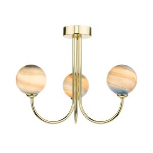 Jared 3 Light G9 Polished Gold Semi Flush Ceiling Fitting C/W Large Planet Style Glass Shades