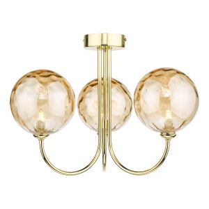 Jared 3 Light Polished Gold Semi Flush Ceiling Fitting C/W Champagne Dimpled Glass Shades