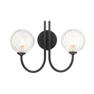 Jared 2 Light G9 Matt Black Wall Light With Pull C/W Clear Twisted Style Closed Glass Shades