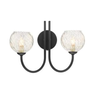 Jared 2 Light G9 Matt Black Wall Light With Pull C/W Clear Glass Shades & Inner Wire Detail