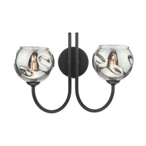 Jared 2 Light G9 Matt Black Wall Light With Pull C/W Smoked Organic Glass Shades