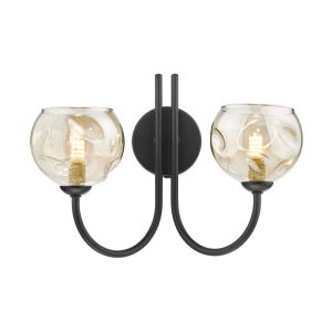 Jared 2 Light G9 Matt Black Wall Light With Pull C/W Champagne Organic Glass Shades