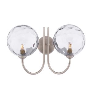 Jared 2 Light G9 Satin Nickel Wall Light With Pull Cord C/W Clear Dimpled Glass Shades