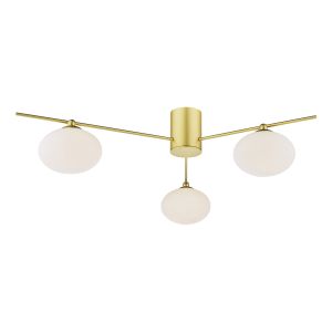 Jasper 3 Light G9 Satin Gold Semi Flush Fitting With Opal Glass Shades