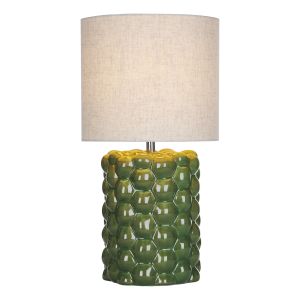 Cosgrove 1 Light E27 Green Ceramic  Bobble Style Table Lamp With Inline Switch C/W 25cm Natural Linen Drum Shade