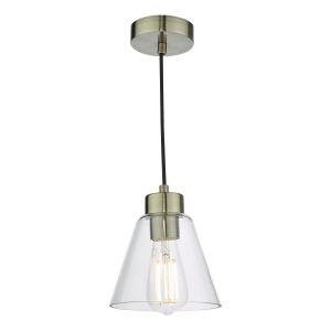 Jie 1 Light E27 Antique Brass Adjustable Pendant With Clear Glass Shade