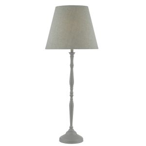 Joanna 1 Light E14 White Tall Buffet Table Lamp With Inline Switch C/W Grey Linen Shade