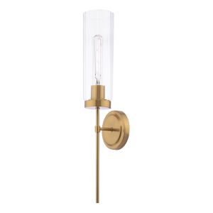 Jodelle 1 Light E27 Poished Bronze Wall Light With Clear Ribbed Glass Shade