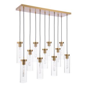 Jodelle 11 Light E27 Poished Bronze Adjustable Multi Pendant With Clear Ribbed Glass Shade