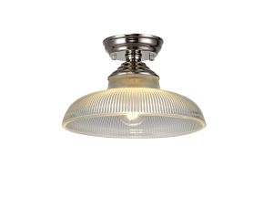 Jodel 1 Light Flush Ceiling E27 With Round 30cm Glass Shade Polished Nickel/Clear