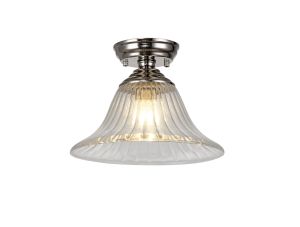 Jodel 1 Light Flush Ceiling E27 With Bell 30cm Glass Shade Polished Nickel/Clear