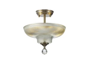 Jodel 2 Light Semi Flush Ceiling E27 With Round 30cm Glass Shade Satin Nickel/Clear
