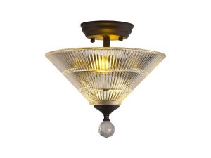 Jodel 2 Light Semi Flush Ceiling E27 With Cone 30cm Glass Shade Graphite/Clear