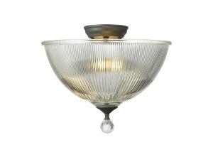 Jodel 2 Light Semi Flush Ceiling E27 With Dome 38cm Glass Shade Graphite/Clear