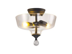 Jodel 2 Light Semi Flush Ceiling E27 With Flat Round 30cm Glass Shade Graphite/Clear