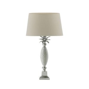 Jolson 1 Light E27 Nickle Table Lamp With Inline Switch C/W Cezanne Taupe Faux Silk Tapered 35cm Drum Shade