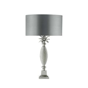 Jolson 1 Light E27 Nickle Table Lamp With Inline Switch C/W Hilda Grey Faux Silk 35cm Drum Shade