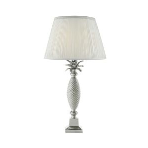 Jolson 1 Light E27 Nickle Table Lamp With Inline Switch C/W Ulyana Ivory Faux Silk Pleated 35cm Shade
