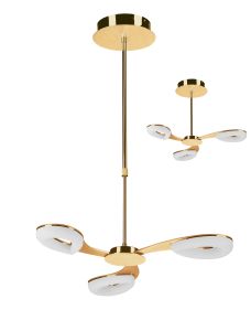 Juno 58cm Telescopic Convertible To Semi Flush 3 Light 15W LED 3000K, 1350lm, Satin Gold/Frosted Acrylic/Gold, 3yrs Warranty